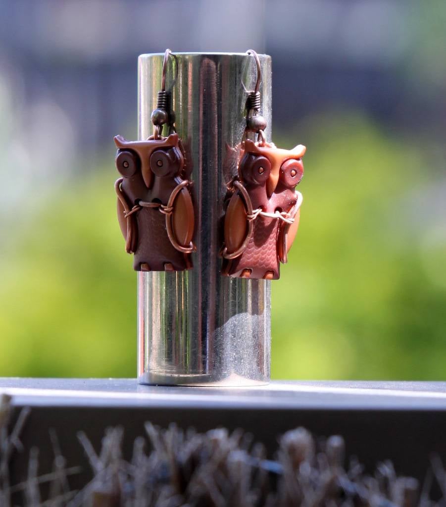 Copper Wire Owl Earrings, Limited Edition