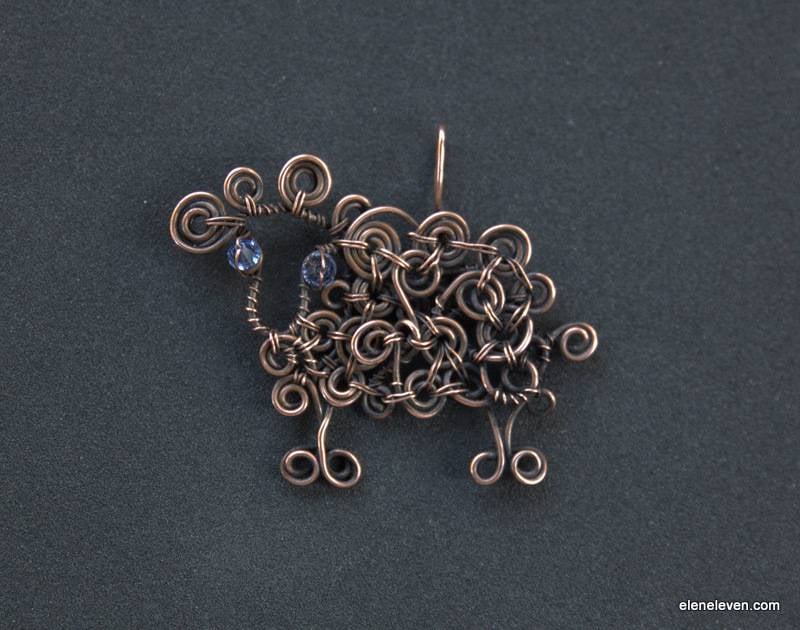 Copper Wire Sheep Pendant, Handmade, The symbol of 2015 year
